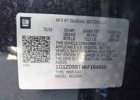 2019 Chevrolet Malibu Lt z USA, uszkodzony, nr VIN 1G1ZD5ST4KF164960